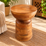 Rustic Wooden Side Table – Natural Brown Finish
