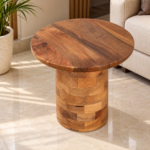 Round Wooden Pedestal Side Table