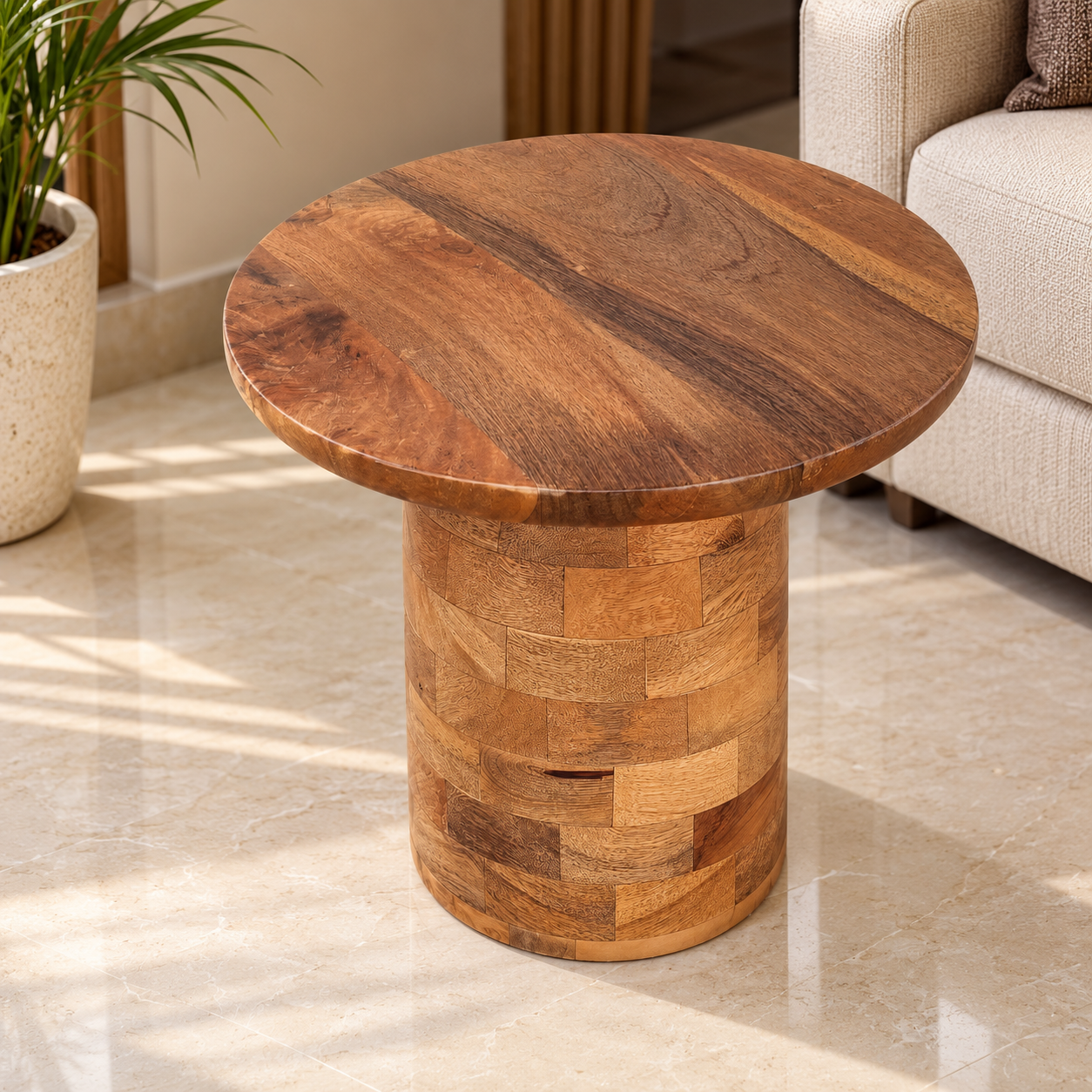 ASF315 (2) Round Wooden Pedestal Side Table - Image 1