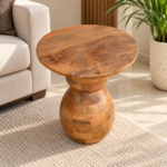 Sculptural Wooden Pedestal Side Table