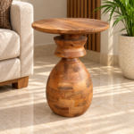Sculptural Wooden Pedestal Side Table - Image 2