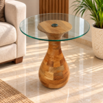 Wooden Side Table with Round Glass Top - Image 2