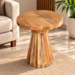 Handcrafted Wooden Side Table with Sculptural Fluted Base