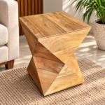 Geometric Wooden Side Table – Natural Finish